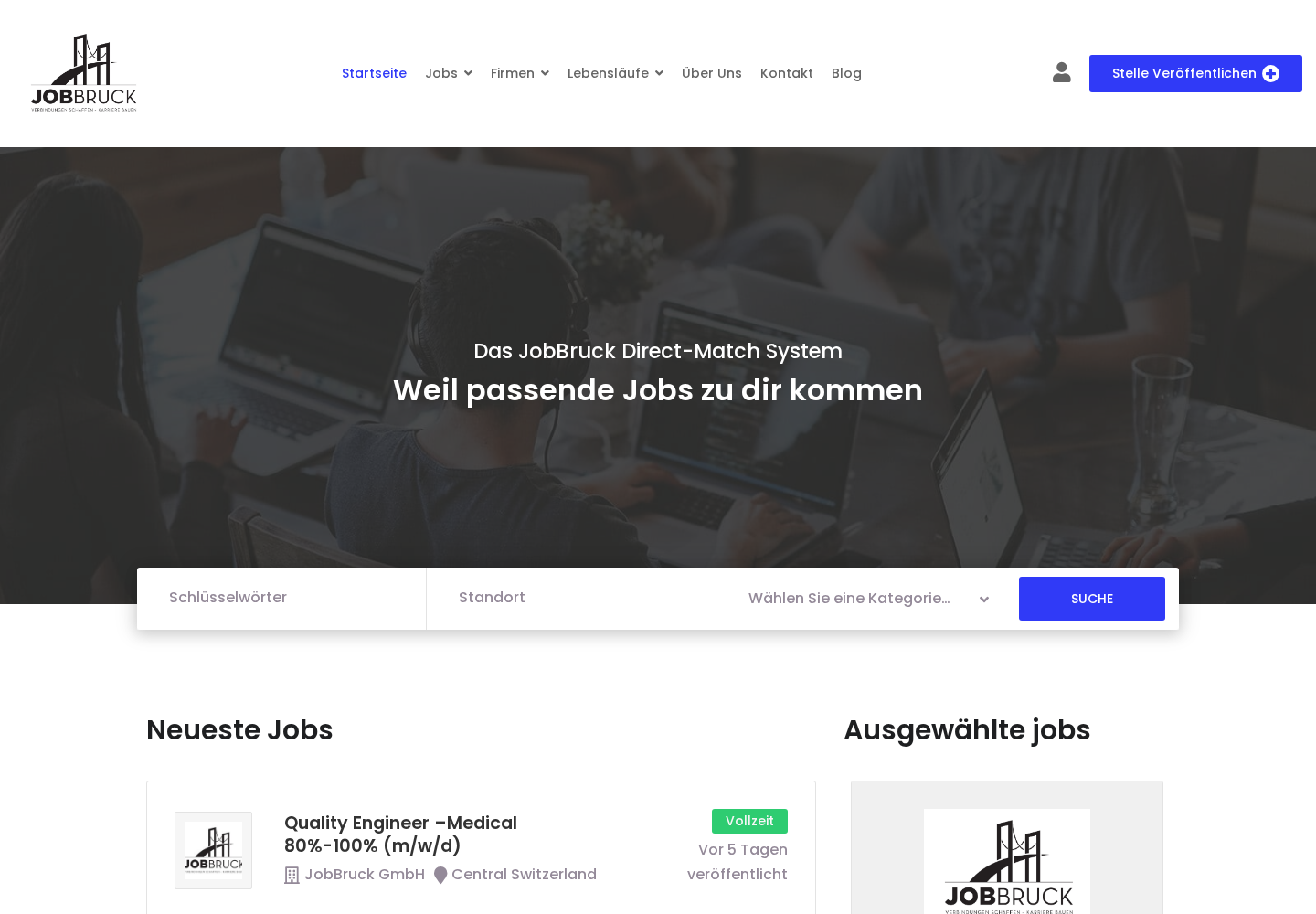 The live JobBruck Direct-Match recruitment platform developed by EngageMinty