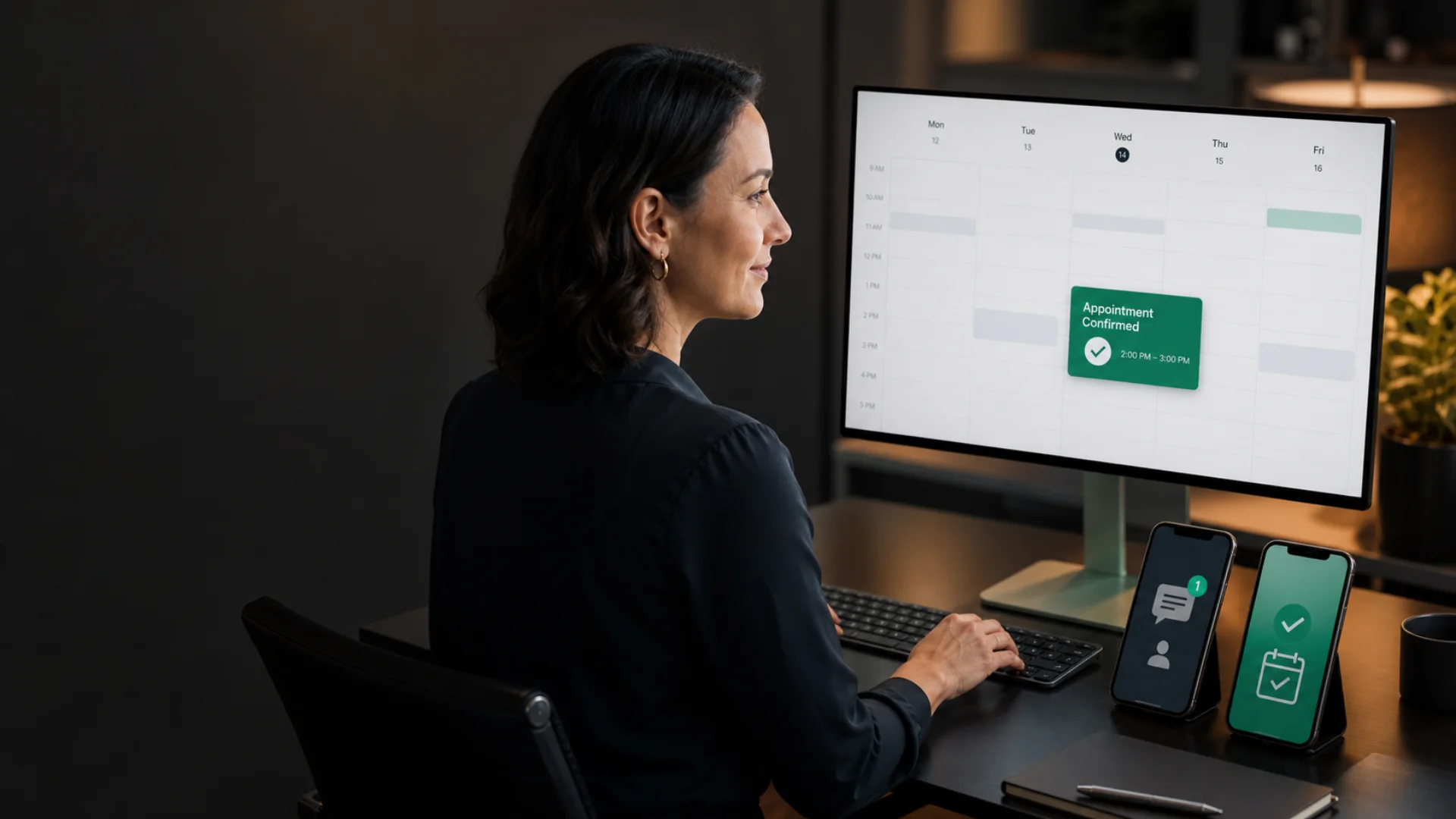 A business owner using a connected system for enquiries, appointments and customer communication